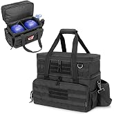 DSLEAF Bowling Bag for 2 Balls, Bowling Ball Tote with Wooden Ball Holder | Wooden Ball Holder, Padded Divider, MOLLE Webbing, Padded Handle and Shoulder Straps for Easy Carrying