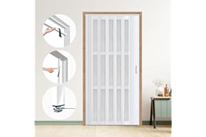 CCBOYSHARDWARE 36X80in Accordion Door, No-Drilling Interior Folding Door with Aluminum Frame, Adhesive Strips for Fixing The Doorposts, Height-Adjustable Door