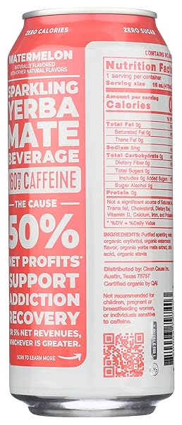 CLEAN CAUSE ORGANIC SPARKLING WATERMELON YERBA MATE, 16 FZ