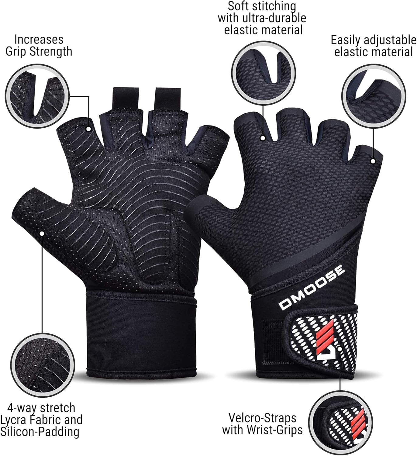DMoose Workout Gloves for Men and Women, Weight Lifting Gloves with or Without Wrist Support, Full Palm Protection, Perfect Grip for Deadlift Fitness Gym Exercise Training : Sports & Outdoors