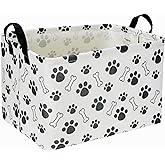 Sanjiaofen Rectangular Dog Basket,Dog Toy Bin,Dog Storage Basket Organizer.Waterproof PE Coating Puppy Storage Bin with Handles.Dog room decor,Dog Toys,Books,Kid's Gifts basket. (Dog Paw)