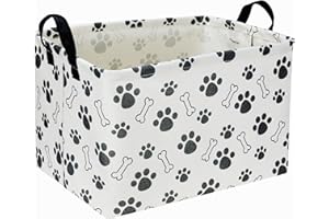 Sanjiaofen Rectangular Dog Basket,Dog Toy Bin,Dog Storage Basket Organizer.Waterproof PE Coating Puppy Storage Bin with Handles.Dog room decor,Dog Toys,Books,Kid's Gifts basket. (Dog Paw)