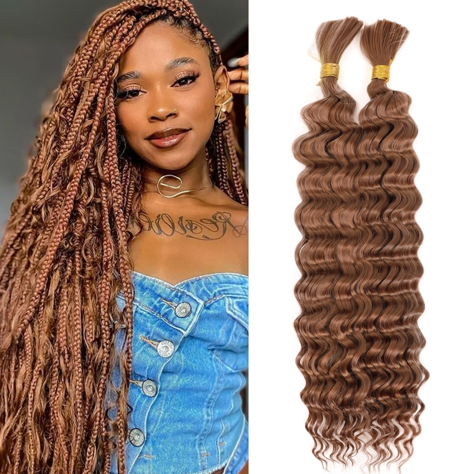YYQXZG Deep Wave Bulk Hair for braiding 16 Inch Synthetic Curly Braiding Hair Extensions for Boho Braids No Weft Ocean Wave Hair (2bundles,100g,30#) — image 1