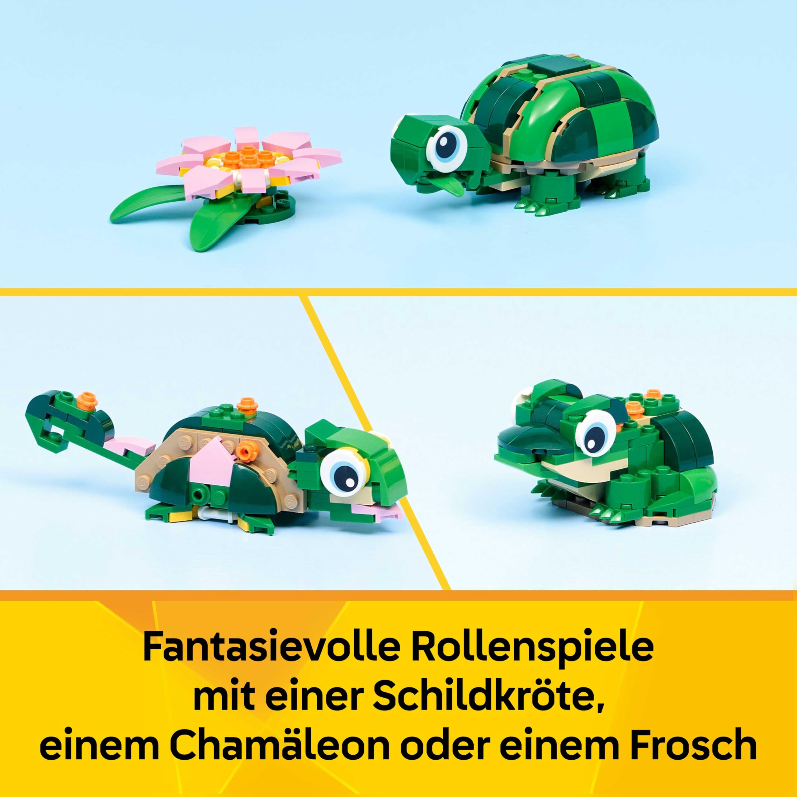 LEGO Creator 3in1 Turtle with a Water Lily Flower Toy - Animal Figure Transforms into a Chameleon or Frog - DIY Desk Decor Idea - Birthday Gift for 7+ Year Old Girls & Boys - 31377 3