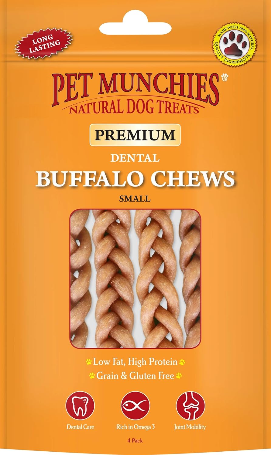 Pet Munchies Small Buffalo Dental Chews, Healthy, Natural and Long-Lasting Dog Treats, Grain Free and Low in Fat 55g