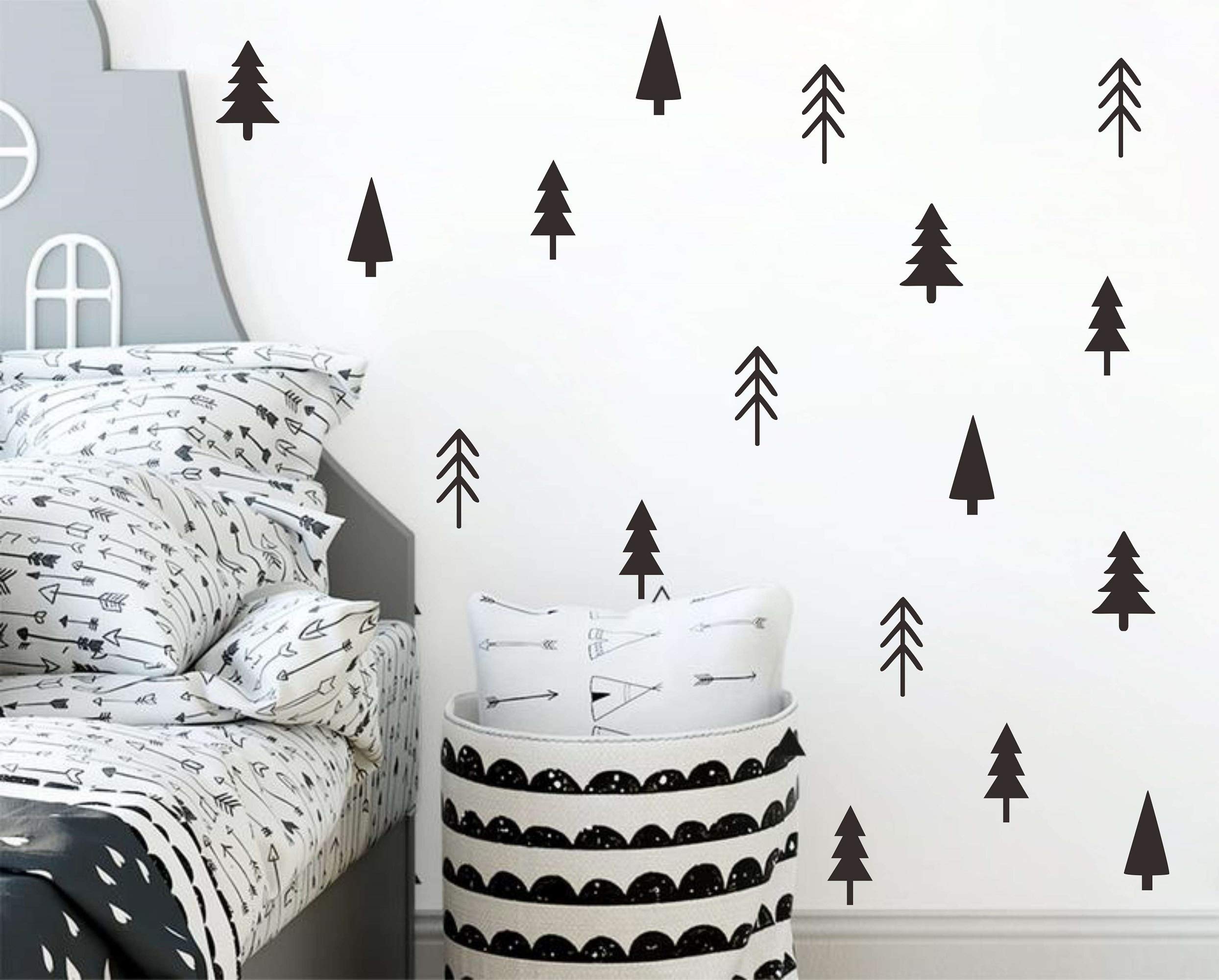 Small Pine Tree Wall Stickers Black Tree Wall Decals Vinyl Forest Tree Wall Stickers Peel and Stick Woodland Tree Decals 37 Pcs for Nursery Kids Room Bedroom Decor