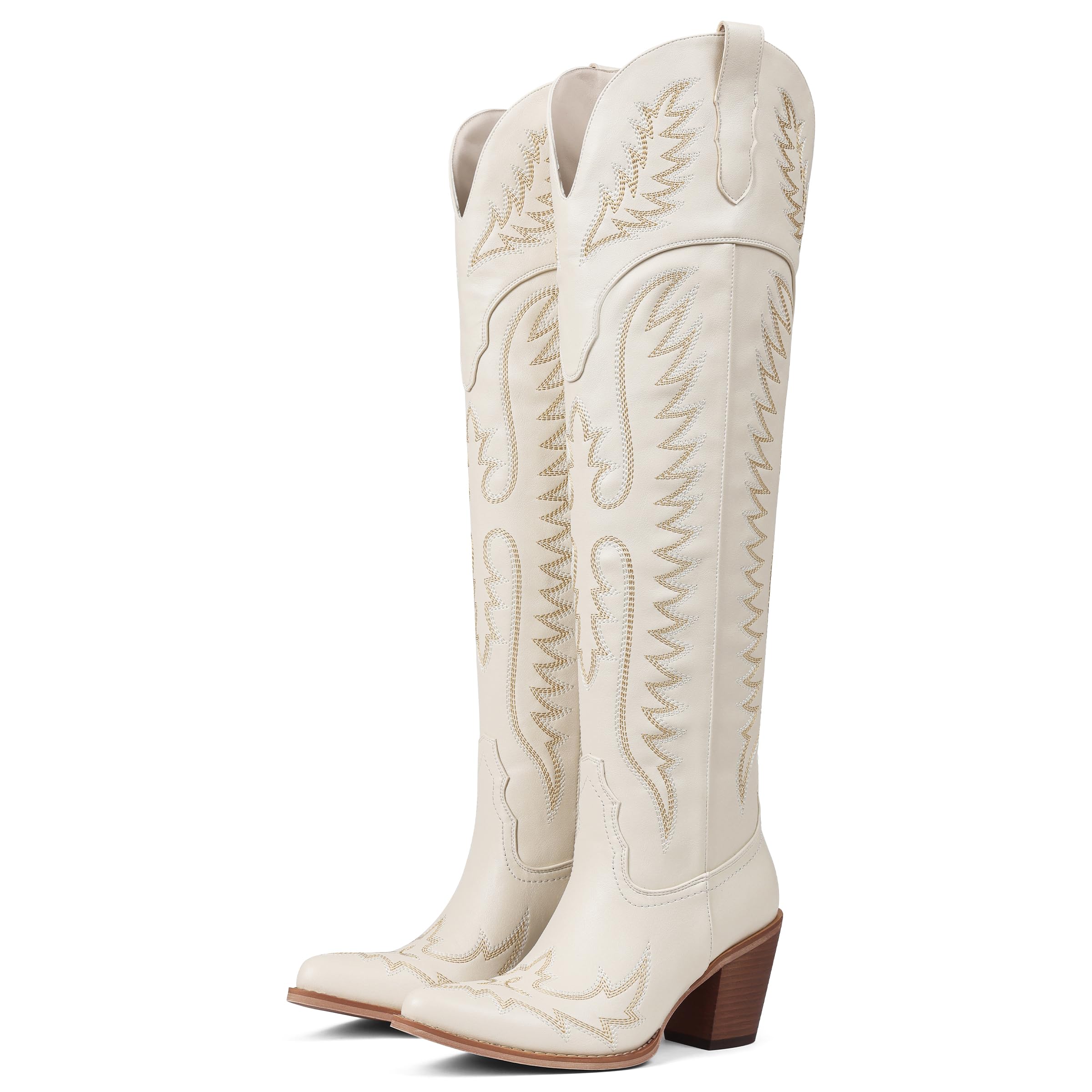 Photo 1 of CELNEPHO Cowboy Boots For Women Over The Knee Western Boots With Classic Embroidered Chunky Heel Slip On Zipper Square Toe Fashion Cowgirl Thigh High Boots For Women