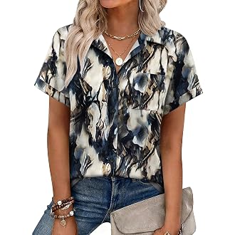 Zeagoo Womens Button Down Shirt Short Sleeve Blouse Casual Business Tops | V Neck Top,Button Up Shirt Women,Collared Shirts f
