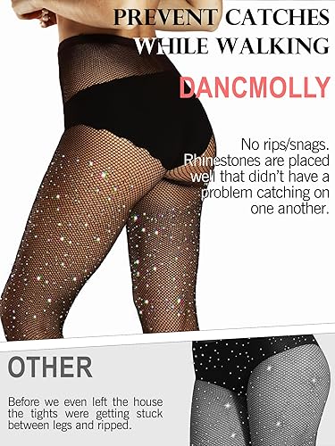 DancMolly Ultra Durable Sparkly Fishnet Stockings High Waist