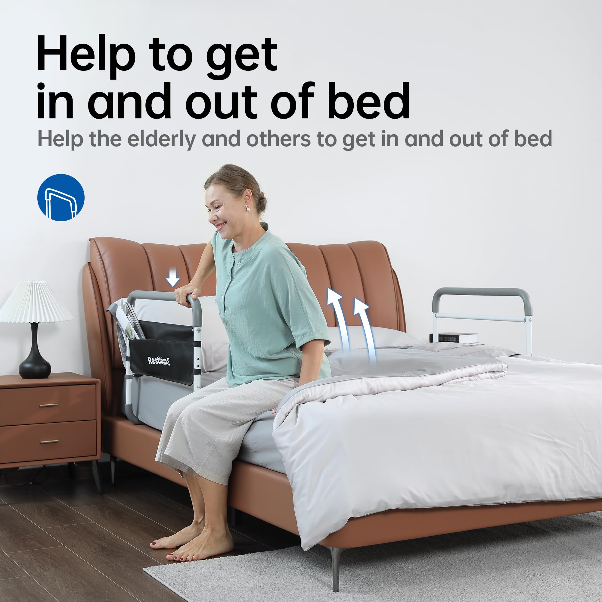 Dual Bed Side Hand Rail, Bed Assist Rail Adjustable Medical Hospital Assistive Devices Bed Rails for Elderly Adults, Fits Queen, Full & Twin Beds