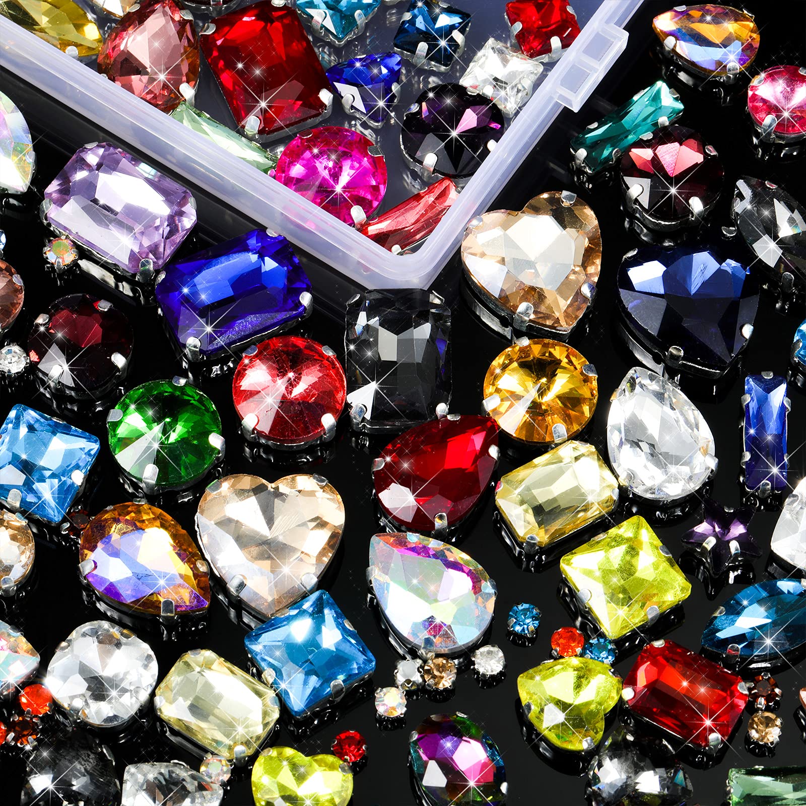 Photo 1 of 460 Pieces Sew on Rhinestones Glass Sewing Claw Gemstones and Crystals Metal Back Prong Setting Sewing Rhinestones for Clothes DIY Crafts Clothes Shoes Bag (Mixed Color)