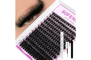 SOFENIDA Fluffy Lash Clusters Kit 80D, 10-18mm Volume D Curl Eyelash Extensions, 3D Wispy DIY Lash Extension Kit, (80D-10-18MIX Thick)