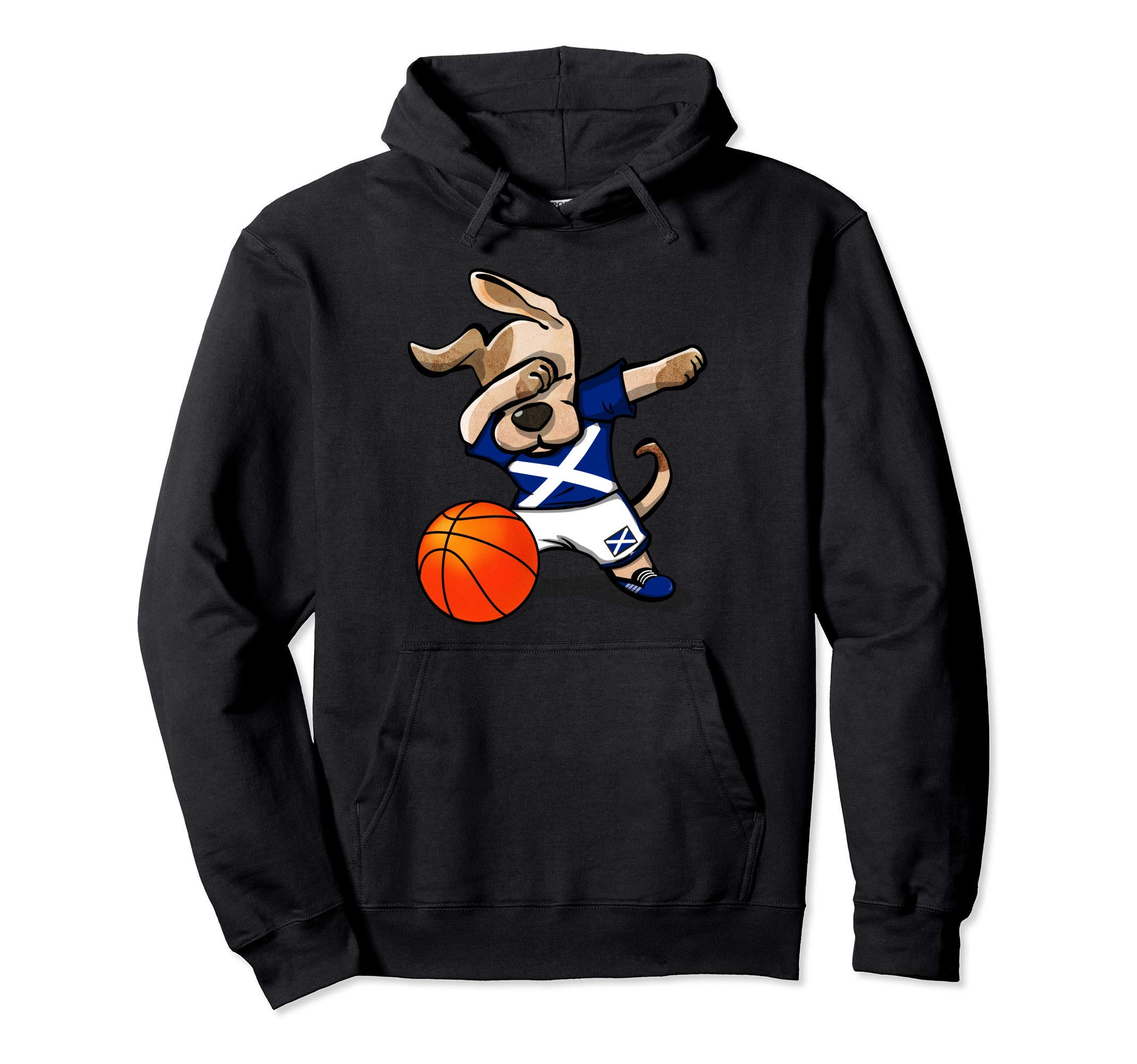 Dabbing Dog Scotland Basketball - Scottish Flag Sport Lovers Pullover Hoodie