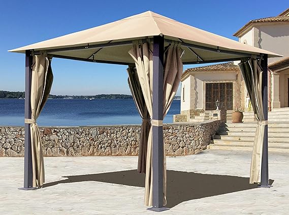 QUICK STAR Metall Garten Pavillon Paris 3x3m Antik Sand Partyzelt mit 4 Seitenteilen