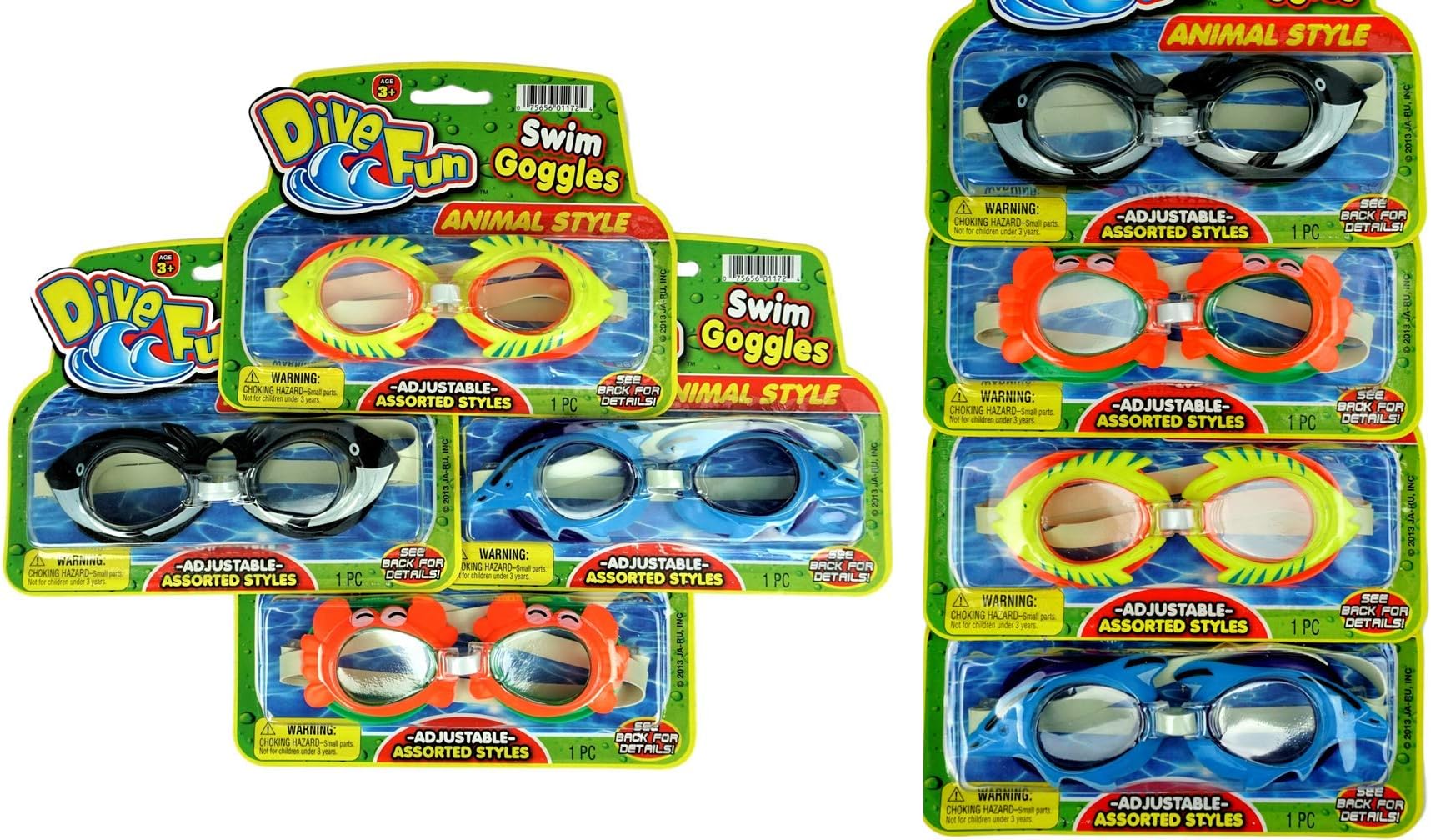 Dive Fun Kids Goggles for Swimming Sea Animals Styles Assorted Bulk (4 Packs) 1172-4