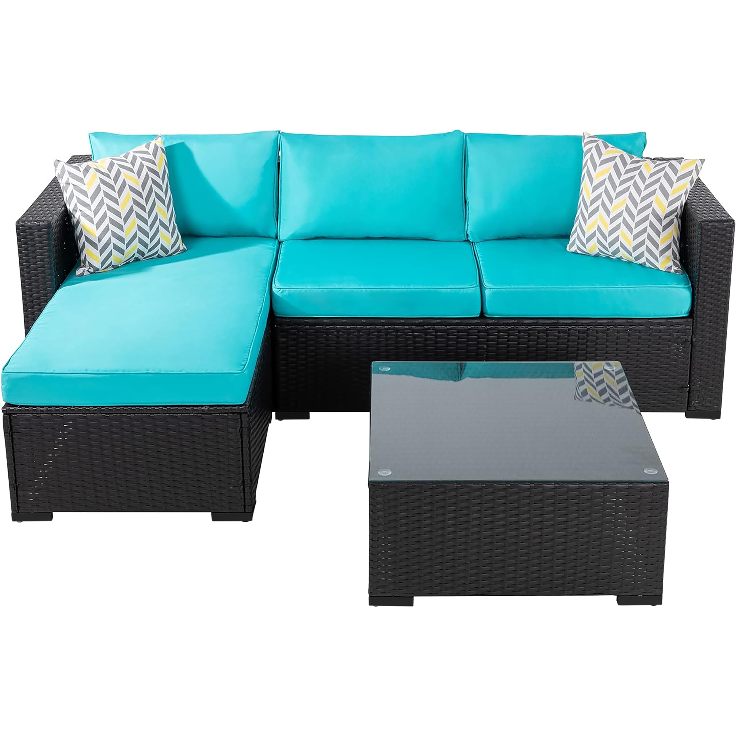Photo 1 of **the photo is a reference, to use only for replacements**Shintenchi 3 Pcs Patio Furniture Set,Outdoor Sectional Black Wicker Patio Conversation Set,All-Weather Rattan Patio Couch with Washable Cushions and Glass Coffee Table