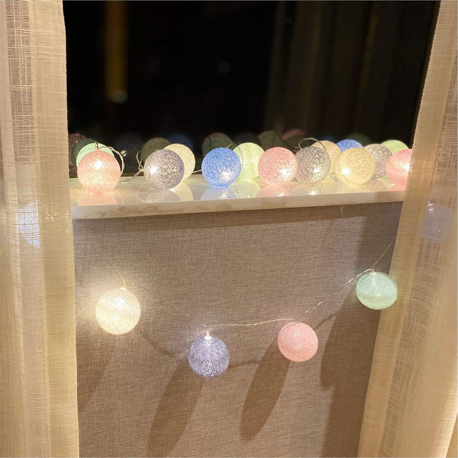 Fairy Lights Starry LED String Lights 20 PCS Indoor/ Outdoor Cotton Ball Warm Lighting Wall Light for Bedroom, Wedding Party ,Home ,Christmas,Halloween,Garden (Batteries, Macarons): Home Improvement