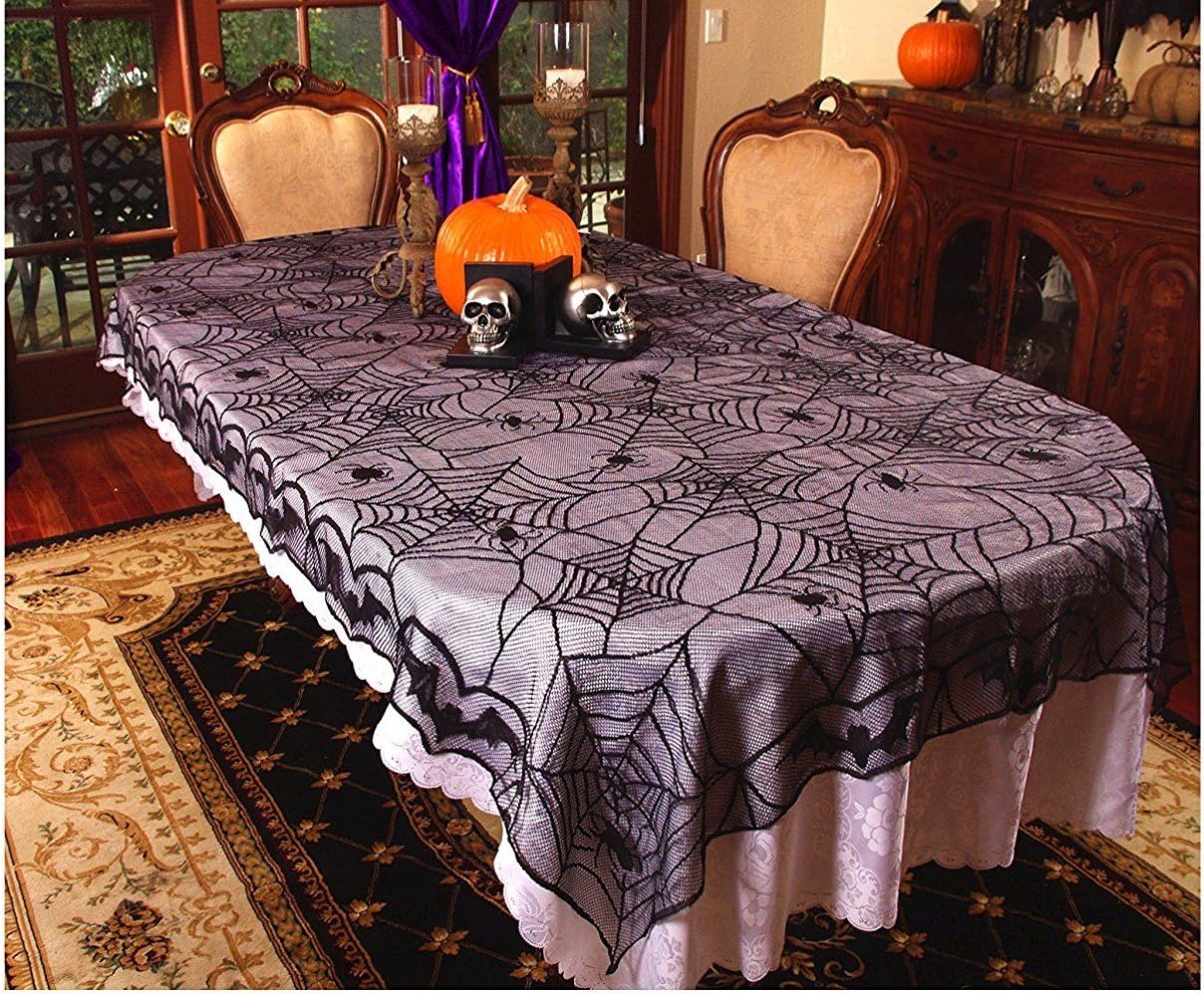 LASLU Halloween Lace Tablecloth for Halloween Parties, Décor, & Spooky Meals (48x96 Inch, Spider