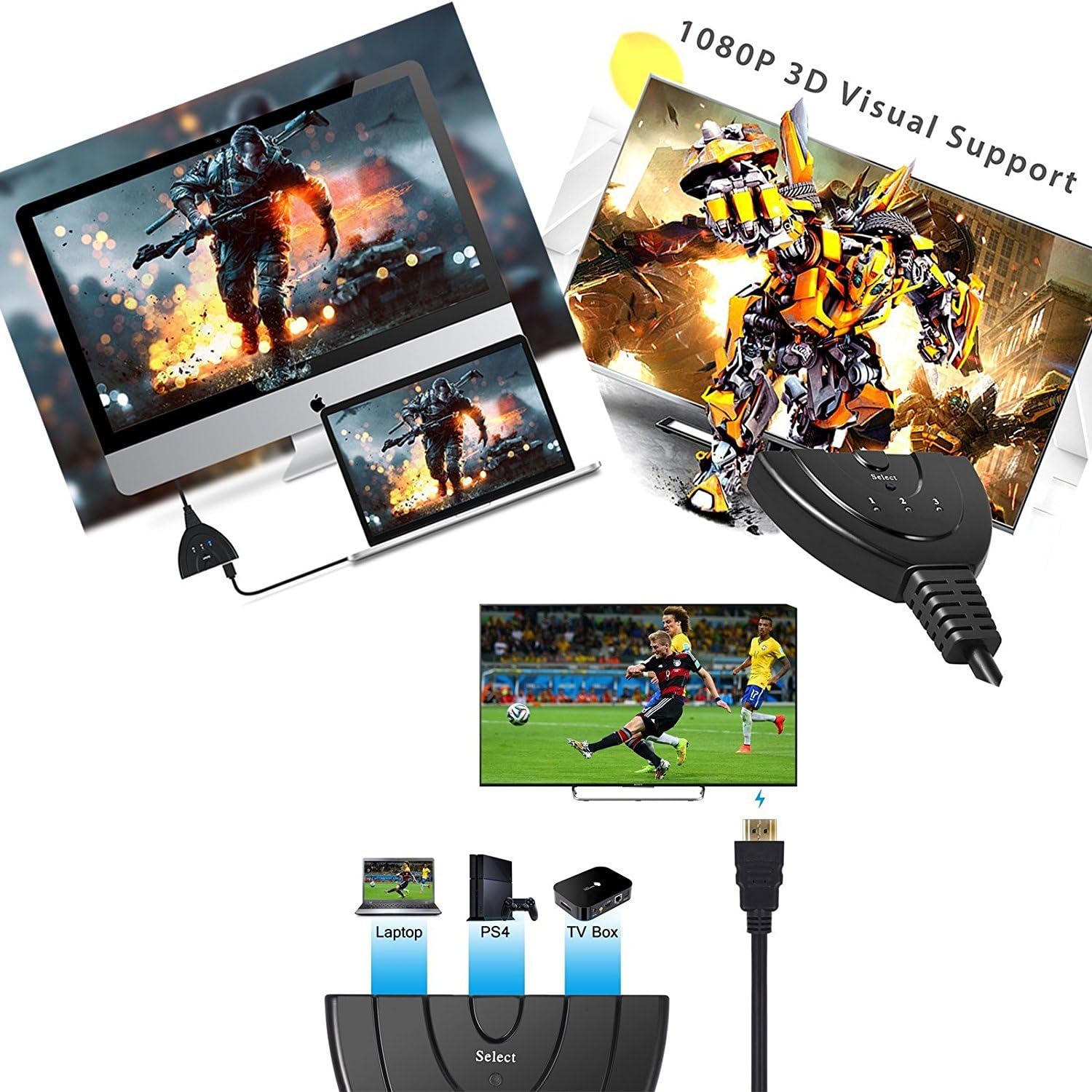 HDMI Switcher 3 Ports 1080P HDMI Switches Selector Gold Plated HD Hub Switch Connetor for HDTV PC Projector PS3 PS4 Xbox STB Branded Dragon Trading - Image 3
