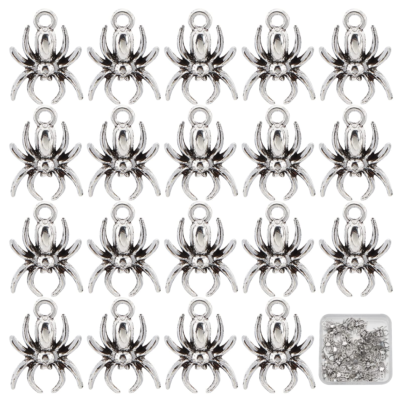 SUNNYCLUE 1 Box 50Pcs Halloween Spider Charm Antique Sliver Spider Pendants Alloy Halloween Night Spider Pendants Bulk for Jewelry Making Charms Bracelet Necklace Earring Keychain DIY Finding Supplies — image 1