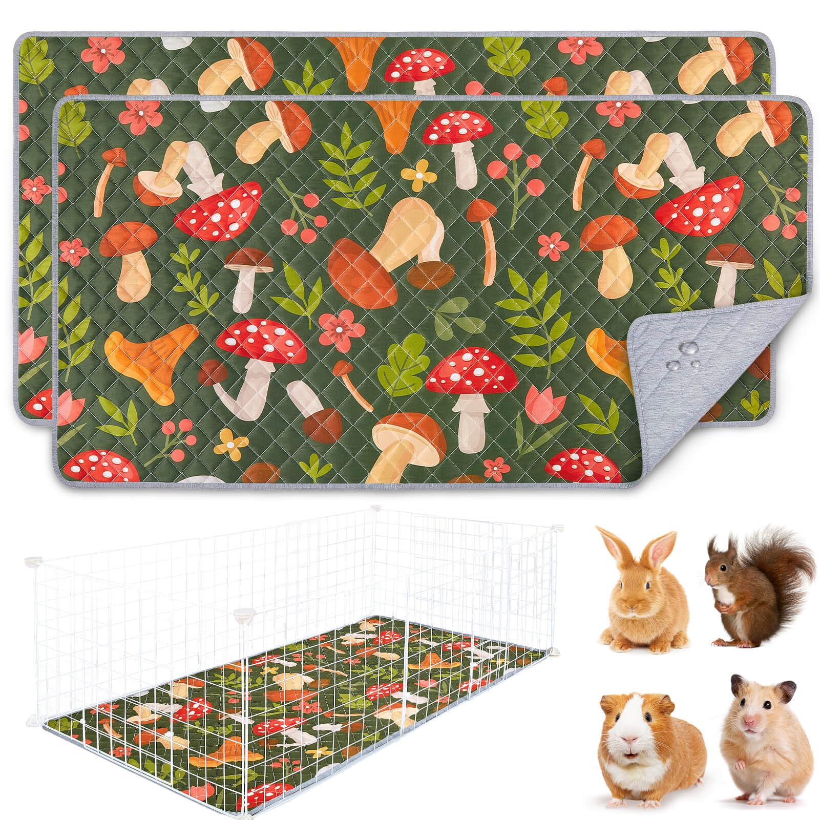Photo 1 of 2 Pack Washable Guinea Pig Cage Liner, Reusable Guinea Pig Mat, Waterproof Super Absorbent Pee Pads for Small Animals