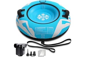 JUECITY Snow Tube for Sledding Heavy Duty, 44" Inflatable Snow Sled Innertube with Air Pump & Premium Canvas Cover for Kids Adult with Thickened Bottom, Towable Rope