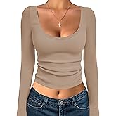 iGENJUN Long Sleeve Shirts for Women Ribbed Knit Tops Casual Basic Fitted Slim Cute Crop Tops Fall Outfits 2025