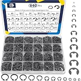 ZQZ 840Pcs C Clips and E Clips Assortment Kit, External Retaining Rings Set | (M5-M16) C Clip &amp; (2.0mm-12mm) E Clip, 24 Sizes Snap Rings Assortment Kit, Black Carbon Steel Circlip Retaining Clip