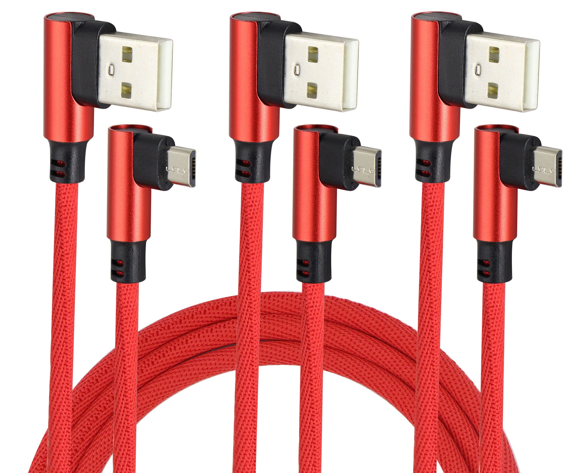 AAOTOKK (1m/3ft 90 Degree Micro USB Cable Right Angle USB 2.0 A Male to Micro Male Fast Sync & Charging Cable for Android, Samsung, LG,Huawei, Smartphones & More(Red/3-Pack)