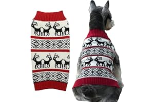Lanyarco Ugly Vintage Dog Christmas Sweater, Knit Xmas Reindeer Holiday Festive Christmas Dog Sweaters for Small Dogs, Medium M 13"