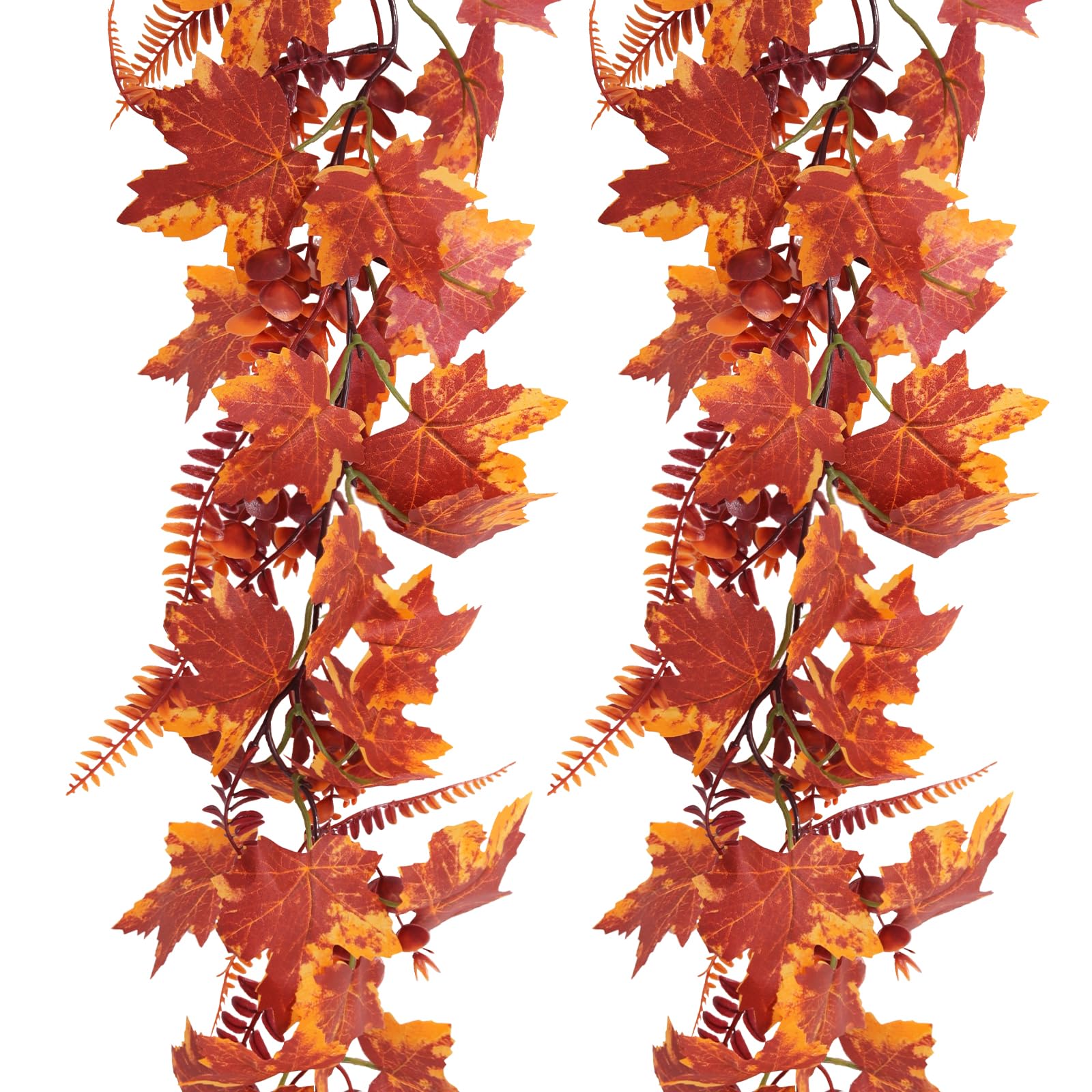 RECUTMS Fall Maple Leaves Garland-2Pcs 5.74FT Faux Autumn Boston Fern Eucalyptus Leaf Vines Artificial Twigs Plants for Indoor Outdoor Thanksgiving Wedding Party Home Office Porch Fireplace Decor