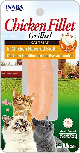 INABA, GRILLED CHICKEN FILLET IN CHICKEN BROTH GRAIN-FREE CAT TREATS, 0.9 OUNCE
