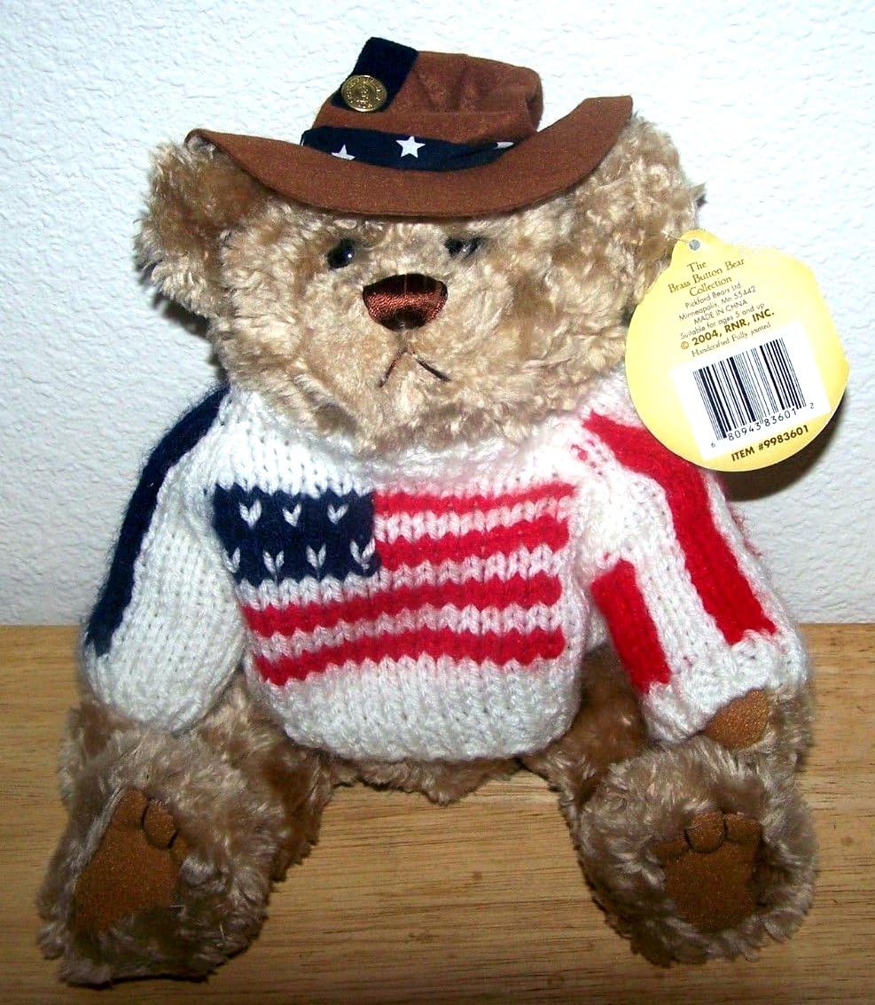 Brass Button Bear Cowboy Bear Clay Wears American Flag