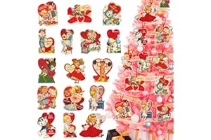 HOHUCRAB Vintage Valentines Day Ornaments for Tree 48pcs Hanging Valentine's Day Decorations for Window Wall Tiered Tray Vintage Valentine Cards Signs Home Decor Party