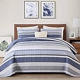 Dintszyayue King Size Quilts Navy, 3 Pieces Boho Striped Bedspread Bedding for King Size Bed, Soft Lightweight Microfiber Bohemian Coverlet Set for All Season Quilts with 2 Pillowcases