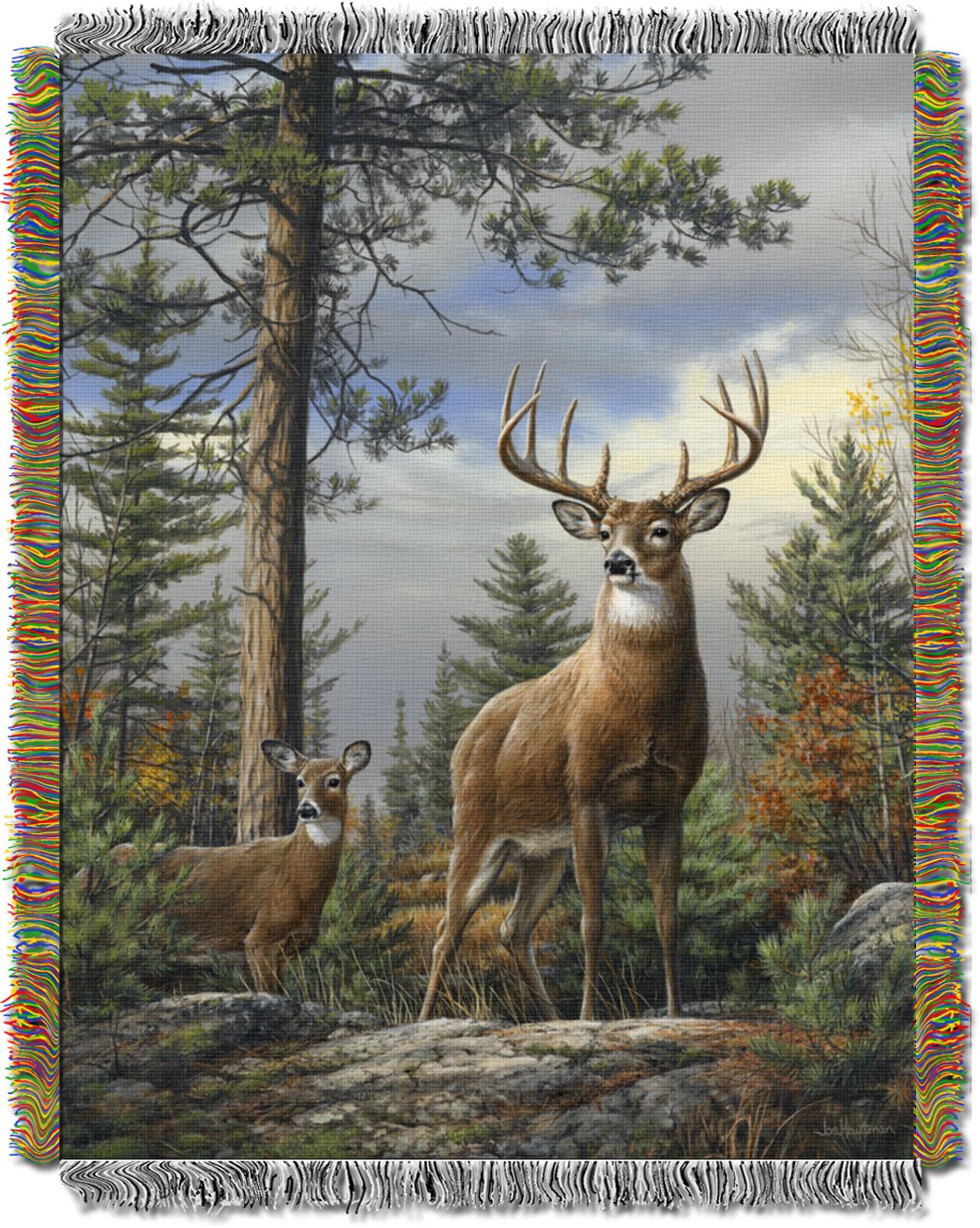 Northwest Hautman Brothers Wildlife Art Woven Tapestry Throw Blanket, 48" x 60", King Stag