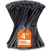 Small Zip Ties, Zip Ties 4 inch with 18 lb Tensile Strength, Black Cable ties, 1000 Pack, ANOSON