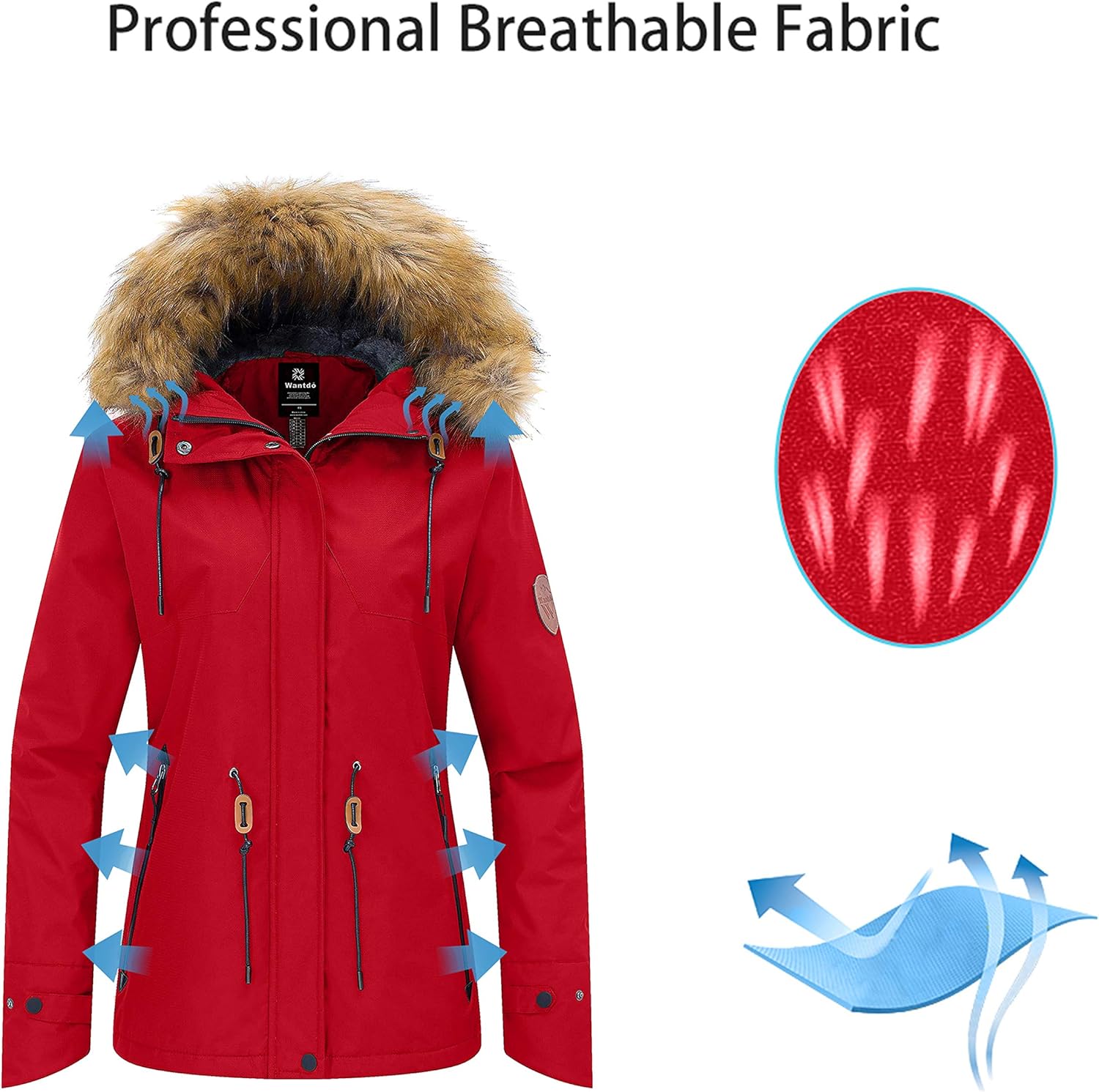 Wantdo Women's Waterproof Ski Jacket Hooded Winter Snow Coat Mountain Snowboarding Jackets Insulated Fleece Parka: Clothing