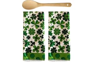LUTI Home Kitchen Towel Gift Set with 2 Kitchen Towels and Bamboo Spoon - (Shamrocks)