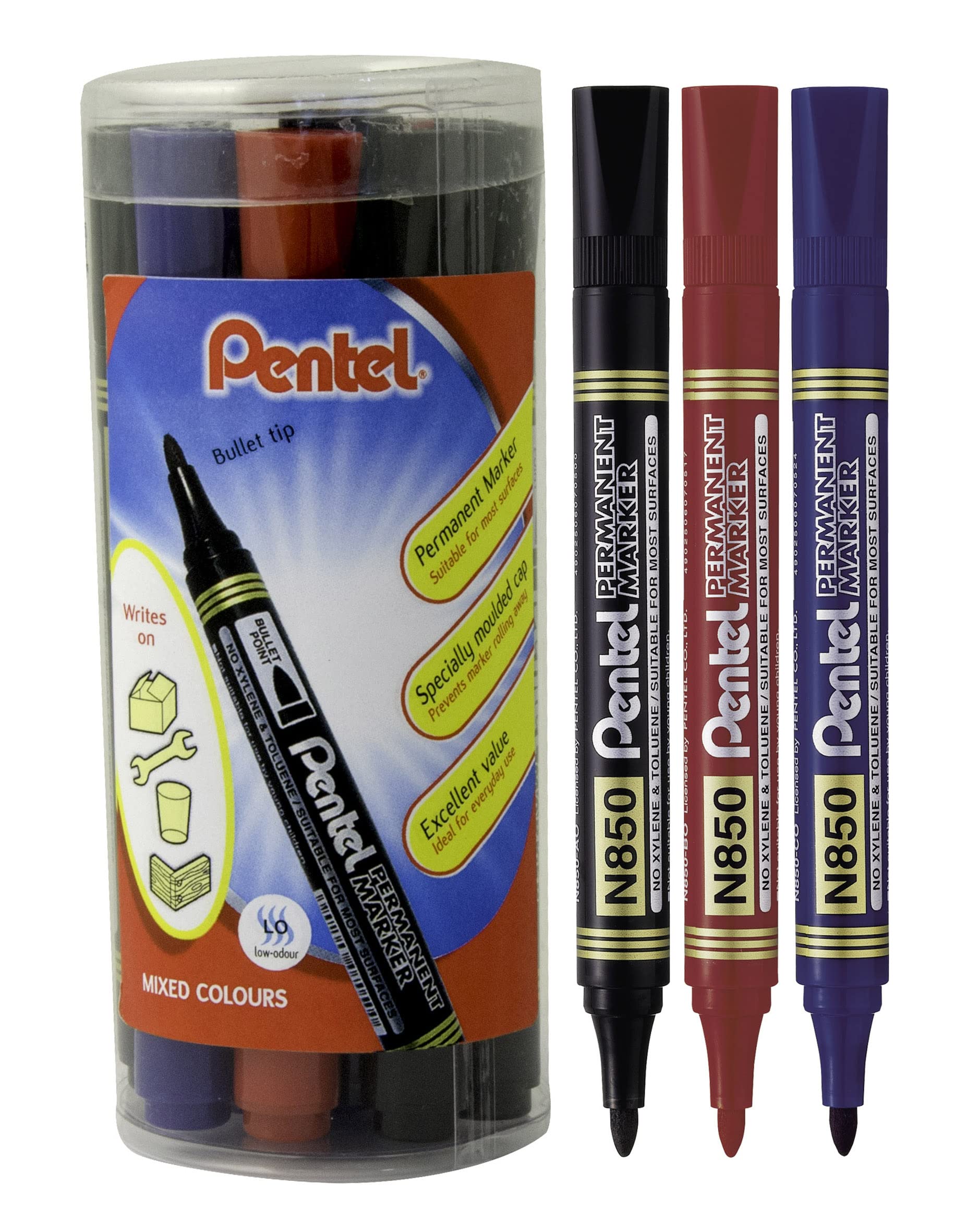 Pentel N850 Bullet Marker 12pc Assorted Tub