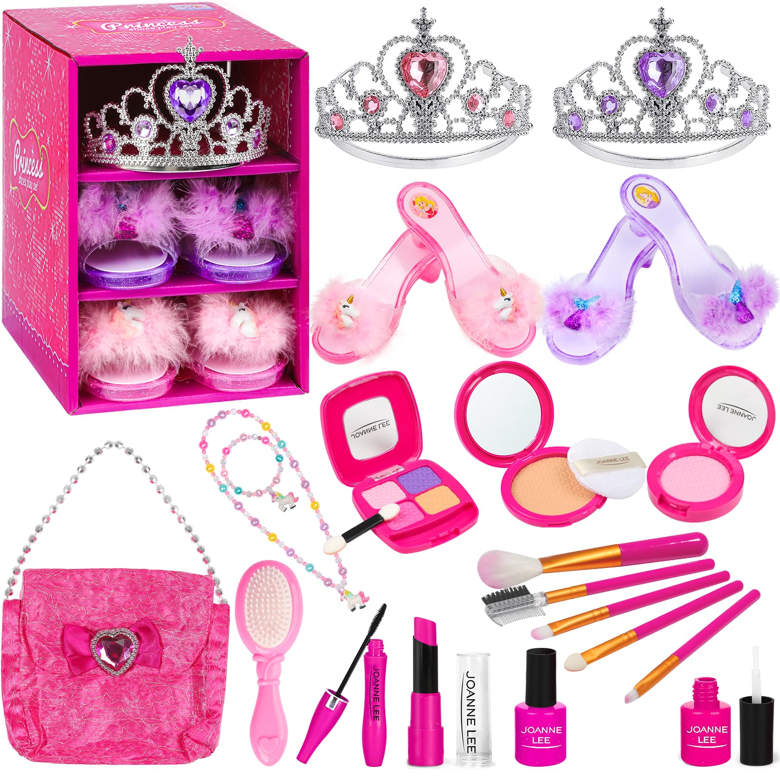 Photo 1 of BIBUTY Kids Makeup Kit - Princess Dress Up Shoes, Crowns & Handbag - Pretend Play Fake Makeup Set for Girls, Ages 3-6