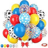 Carnival Party Balloons, 50 pcs Toy Balloons Red Yellow Blue Balloons | 12inch Cow Print and Sky Blue Cloud Balloons for Carnival Circus Theme Birthday Party Baby Shower Wedding Decorations