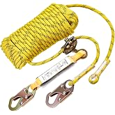 Yubisec Rope Harness Safety Lanyard 25FT, Vertical Lifeline Assembly | Grab Snap Hooks Shock Absorber, Fall Protection Tree Climbing Lifeline Kit, Heavy Duty Roof Safety