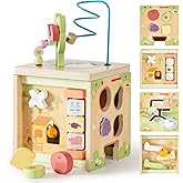 ROBOTIME Wooden Activity Cube with Bear Orchard Theme, 9-in-1 Montessori Toys for 12M+ Boys & Girls, Educational Learning Toy