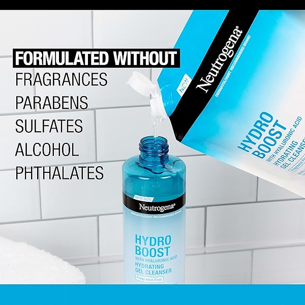 NEUTROGENA HYDRO BOOST FRAGRANCE FREE HYDRATING GEL FACIAL CLEANSER WITH HYALURONIC ACID, DAILY FOAMING FACE WASH & MAKEUP REMOVER, GENTLE FACE WASH, NON-COMEDOGENIC, REFILL POUCH, 16 FL. OZ