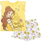 Disney Frozen Moana Princess Tiana Floral Peplum T-Shirt and French Terry Shorts Outfit Set Toddler to Big Kid