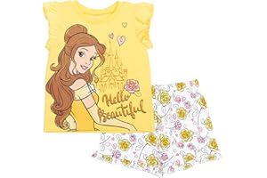 Disney Frozen Moana Princess Tiana Floral Peplum T-Shirt and French Terry Shorts Outfit Set Toddler to Big Kid