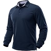 TACVASEN Men's Polo Shirts Long Sleeve Dry Fit Performance Golf Tops | 3-Button, Contrast Collared, 4-Way Stretch, Moisture Wicking Polyester Fabric, Ideal for Golf, Work and Daily Casual