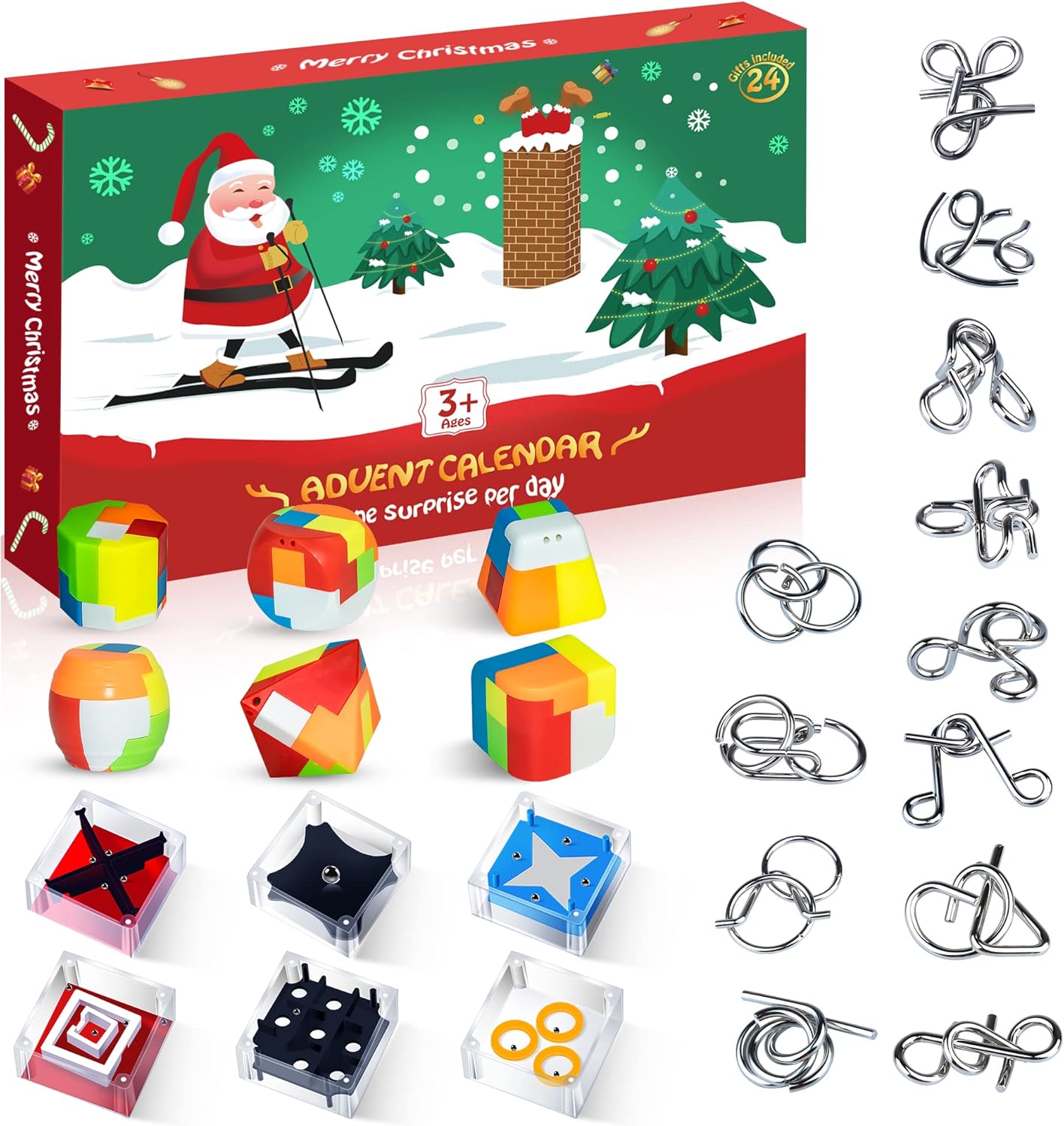 Advent Calendars - Advent Calendar 2023 for Kids, Christmas Gift Brain Teaser Puzzles Toys Set with 24 Surprises Christmas Countdown Calendar Decoration Holiday Party Favors for Adults Teens Boys Girls