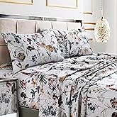 Tribeca Living Deep Pocket Twin XL Size Sheet Set - 300 Thread Count Cotton Sateen Sheets with 22-Inch Extra Deep Pockets, Oeko-Tex Certified, 3 Bedding Set in Amalfi Deep Red/Multi Print